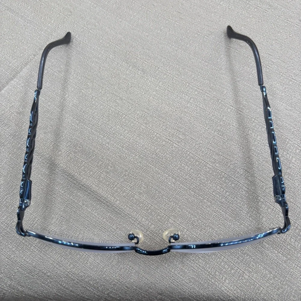 Black Semi Rimless Oval Eyeglasses Crystal Braided Temples 52-17-135 0228